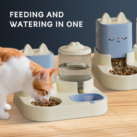 Super Cute Appearance Pet Feeding And Drinking Device, Cleverly Designed With Dry And Wet Separation, Automatic Water Addition, Universal For Cats And Dogs,